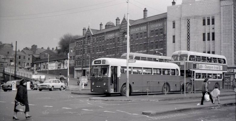 Regional buses heading off from the terminus outside The Plaza during her Mecca Bingo days