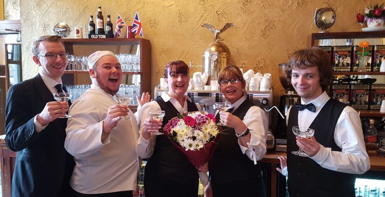 A resounding Huzzah to celebrate Tracy's promotion to the position of Floorwalker in the Plaza Cafe - 13.04.19