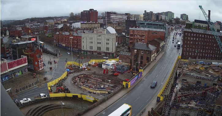 March 2023 and the building of the new Bus Station opposite The Plaza on Mersey Square. Photograph courtesy of Willmott Dixon who are the contractors working on the new build.